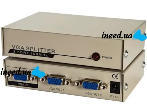 Сплиттер VGA KV-FJ1502A Splitter, Коммутатор 150MHz 2 Port два порта с адаптером разветвитель VGA
