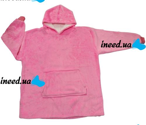 Толстовка-плед з капюшоном Huggle Hoodie Ultra Plush Blanket 2в1 унісекс оверсайз худі плюшевий плед з рукавами на флісі 74х110 см рожева