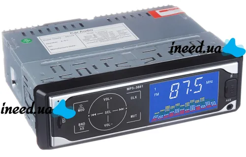 Universal car radio 1DIN ISO Pioneer MP3-3881 with touch buttons and remote control, Touch radio player in the car with USB and SD