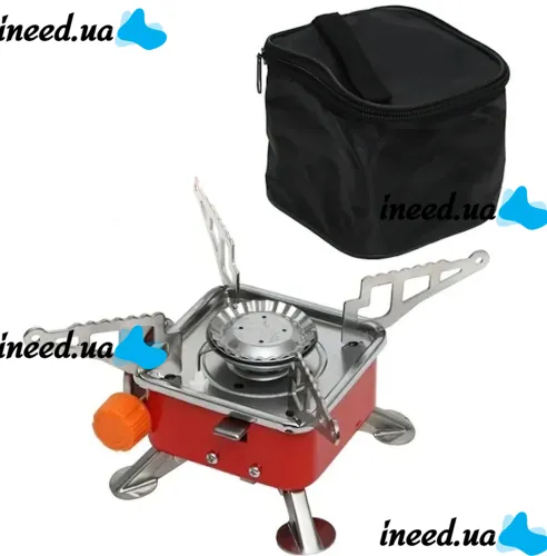 Tourist gas burner stove taganok Kovar MB-K202 for cooking with collet mounting for gas cylinders and piezo ignition Red