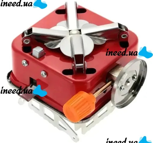 Tourist gas burner stove taganok Kovar MB-K202 for cooking with collet mounting for gas cylinders and piezo ignition Red