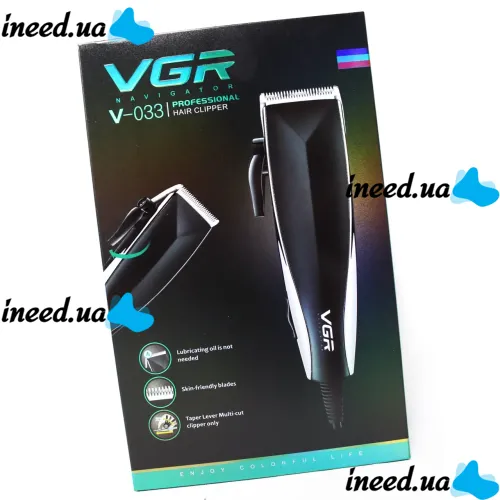 Мужская профессиональная машинка VGR V-033 для стрижки волос Электрическая Триммер бритва для окантовки бороды и усов со сменными насадками 9W Черный