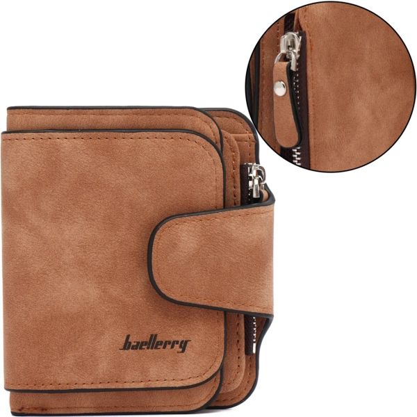 Women's suede wallet Baellerry Forever Mini N 2346 Brown women's mini purse with 10 compartments for bills and small change 10.5X11.5 cm Brown