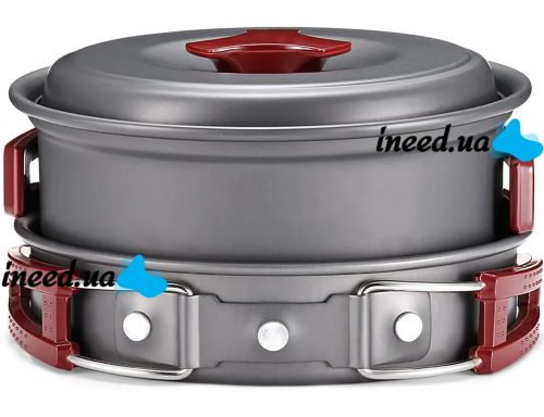 Travel tableware set AL-300 3 in 1 camping set frying pan, saucepan for 2-3 people made of anodized aluminum for cooking DS-300