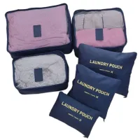 Набір дорожніх сумок органайзерів Secret Pouch 6 штук Сині, Чохли мішки для зберігання одягу у валізі, водонепроникні для подорожей laundry, водонепроникні для подорожей