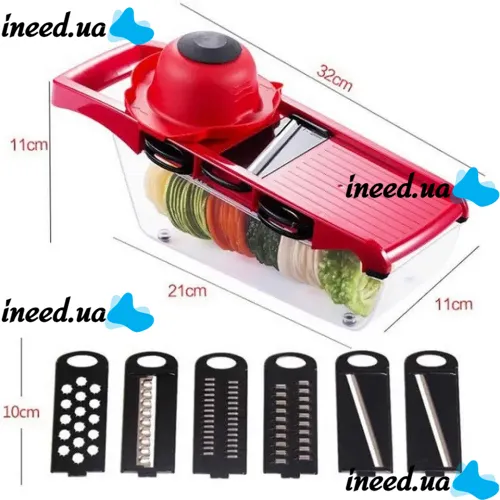 Мультислайсер Mandoline Slicer 6 в 1 Red, Ручна овочерізка для овочів і фруктів з контейнером, Слайсер, Терка міні комбайн 6в1 Червона