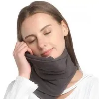 Дорожная подушка-шарф для шеи Supretto Travel Pillow для путешествий, Туристическая флисовая подушка в дорогу и для сна в машину Серая