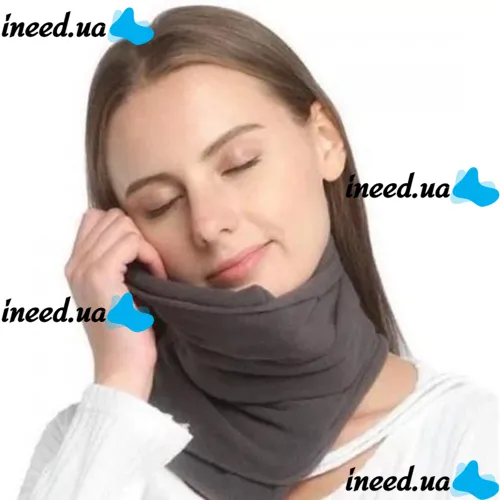 Дорожная подушка-шарф для шеи Supretto Travel Pillow для путешествий, Туристическая флисовая подушка в дорогу и для сна в машину Серая