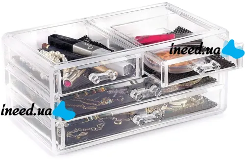 Настільний акриловий органайзер акриловий Cosmetic Storage Box для косметики і дрібниць, косметичний бокс з висувними ящиками прозорий