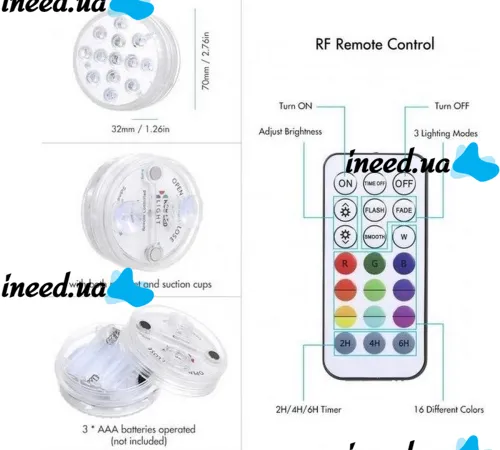 Universal Underwater Lamp LED Backlight with Rainbow Light Show RGB Remote Control, 13 LED for Pool 12 Colors, Waterproof Fountain Lamp