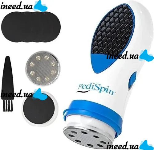 Electric pumice stone Pedi Spin Pro Pedi Spin for removing roughened skin of feet and heels, Foot cleaning device with replaceable nozzles Pedispin White