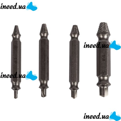 A set of Easy Out Tool S2 bit extractors 4 pcs in a box, double-sided nozzles for unscrewing broken, licked screws and bolts on a screwdriver