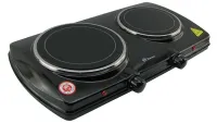 Настольная электроплита Domotec MS-5852 на 2 конфорки диск 1200, Двухконфорочная электрическая плита керамическая с термостатом на 5 положений Черная