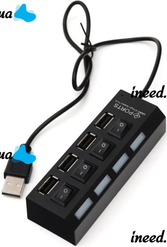USB хаб Memos на 4 порти з перемикачами Black, живлення від USB 2.0 розгалужувач з кнопками on off концентратор перехідник HUB 480 Мбіт 5В Чорний