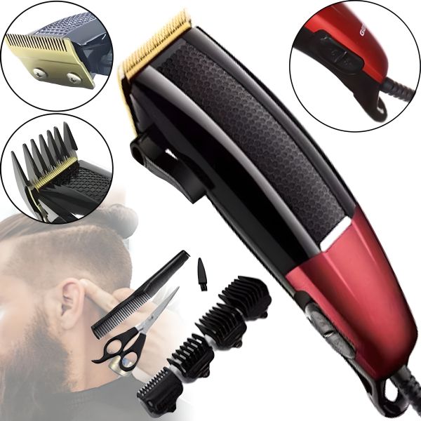 Professional Wired Hair Clipper Gemei GM-807 9W with 4 Removable Nozzles, Male Trimmer 4 Nozzles GM807 from 9W Network Black