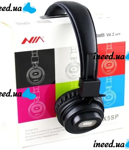 Wireless Bluetooth Stereo Headphones Nia X5SP Foldable Stereo Headphones 5 in 1 with Microphone, MP3 Player, Bluetooth FM Radio, Speaker for Phone