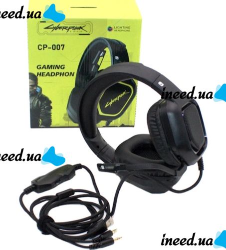 Cyberpunk CP-007 Gaming Wired Headphones with Backlight and Microphone Gaming Full-size Headphones with Headset for PC and Laptop 96491 Black