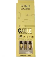 Тройной зарядный USB кабель Proda Azeada Cavalry PD-B92th 3в1 Micro-USB, Type-C, Lightning для зарядки телефона 1.5м, Зарядка шнур 2.4 А Золотой