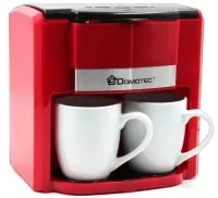 Drip coffee maker for two cups Domotec MS-0705 with 2 ceramic cups, Home Electric coffee Machine for tea and coffee 0.3 L 500W Red