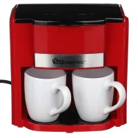 Drip coffee maker for two cups Domotec MS-0705 with 2 ceramic cups, Home Electric coffee Machine for tea and coffee 0.3 L 500W Red