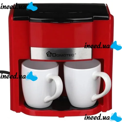 Drip coffee maker for two cups Domotec MS-0705 with 2 ceramic cups, Home Electric coffee Machine for tea and coffee 0.3 L 500W Red