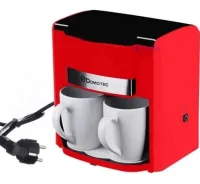 Drip coffee maker for two cups Domotec MS-0705 with 2 ceramic cups, Home Electric coffee Machine for tea and coffee 0.3 L 500W Red