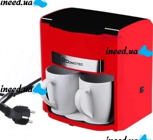 Drip coffee maker for two cups Domotec MS-0705 with 2 ceramic cups, Home Electric coffee Machine for tea and coffee 0.3 L 500W Red