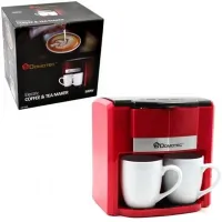 Drip coffee maker for two cups Domotec MS-0705 with 2 ceramic cups, Home Electric coffee Machine for tea and coffee 0.3 L 500W Red