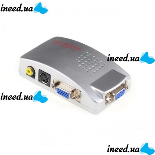 Universal VGA-RCA AV + S-Video TV Converter from VGA to RCA Tulips for connecting from PC to TV.