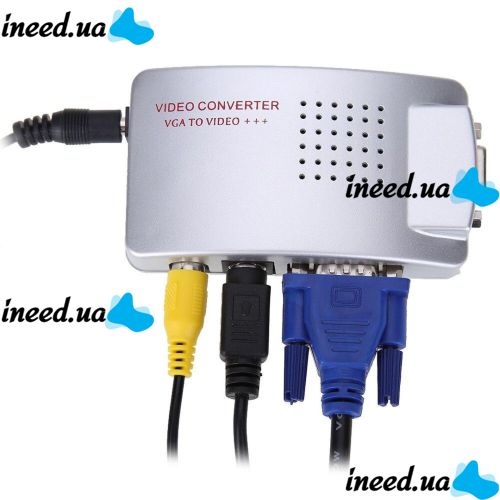 Universal VGA-RCA AV + S-Video TV Converter from VGA to RCA Tulips for connecting from PC to TV.