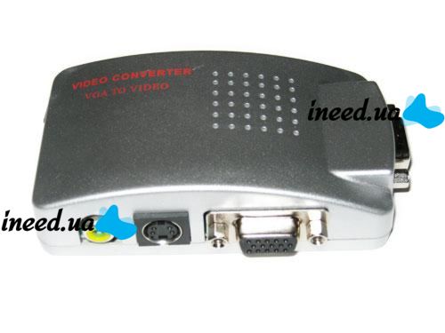 Universal VGA-RCA AV + S-Video TV Converter from VGA to RCA Tulips for connecting from PC to TV.