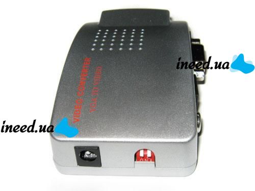 Universal VGA-RCA AV + S-Video TV Converter from VGA to RCA Tulips for connecting from PC to TV.