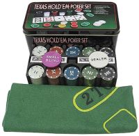 A set for playing poker in a metal package of 200 chips + 2 decks of cards + canvas I3-96 desktop