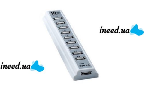 Активний USB хаб Digital White на 10 портів розгалужувач із блоком живлення білий