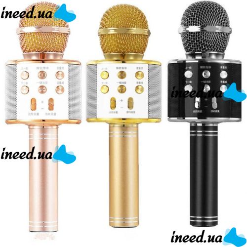Беспроводной караоке микрофон WSTER WS-858 Bluetooth USB AUX FM со встроенным динамиком 5W, блютуз микрофон с регулятором громкости Q858 для пения