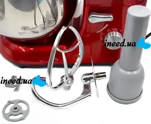 Domotec MS-2051 Desktop Food Processor 4 in 1 Mixer 3000W Dough Mixer with 6.5L Bowl for Kneading Dough, Kitchen Meat Grinder Blender Red