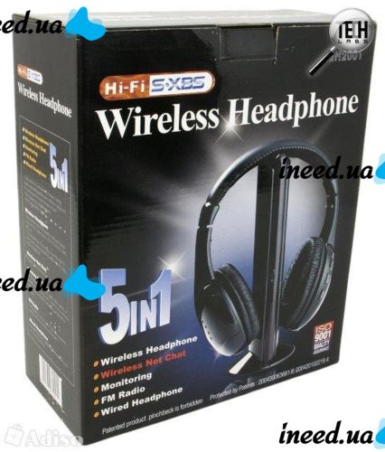 Headphones with Microphone Wireless 5 in 1 MH2001 Black + FM Radio Wireless, mp3 pc TV,