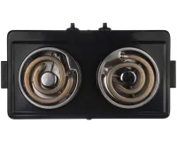 Настольная спиральная электрическая плита на две конфорки Domotec MS-5532 1000W, Двухконфорочная электроплита с широкой спиралью и термостатом Черный
