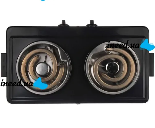 Настольная спиральная электрическая плита на две конфорки Domotec MS-5532 1000W, Двухконфорочная электроплита с широкой спиралью и термостатом Черный