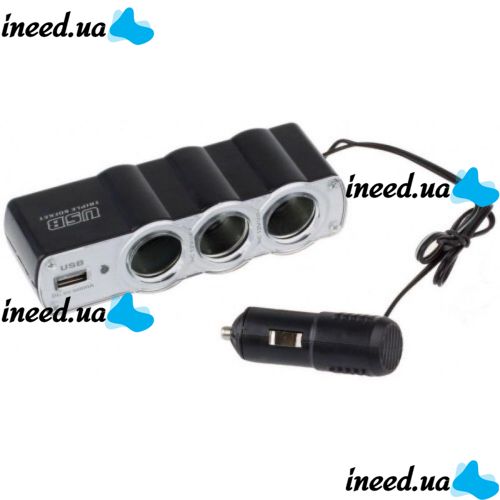Tee Splitter in Cigarette Lighter Auto Adapter USB WF-0120