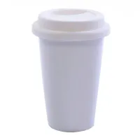 Керамічний стакан чашка StarBucks Ceramic Cup HY-101, багаторазова термочашка Старбакс 300 мл з силіконовою кришкою з поїлкою Біла
