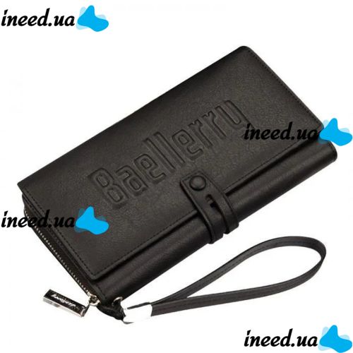 Men's Leather Wallet Clutch Baellerry Guero S1393 Black for Storing Credit Cards Coins on a snake, Men's wallet for bills Black