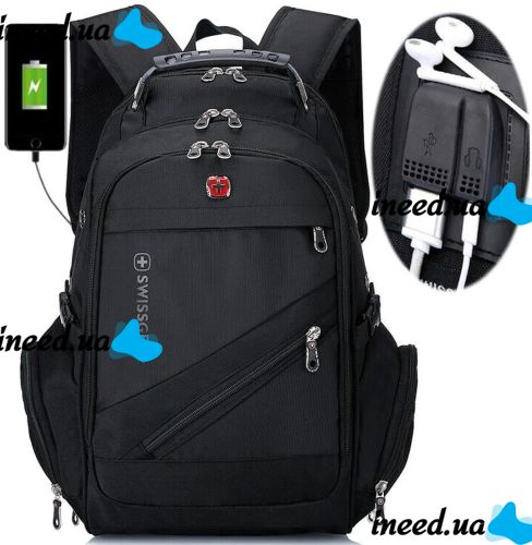 Универсальный Рюкзак SwissGear Men Bag 8810 39 л, 17" + USB + дождевик black Черный