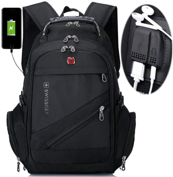 Universal Backpack SwissGear Men Bag 8810 39 L, 17" + USB + Rain Cover black Black