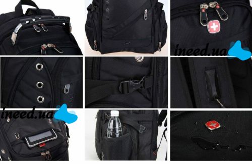 Универсальный Рюкзак SwissGear Men Bag 8810 39 л, 17" + USB + дождевик black Черный