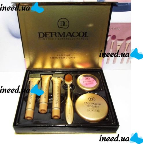 Набір тональних кремів Dermacol Make-up 6 в 1 M809 210, 211, 212 + Кисть щітка, Пудра, Рум'яна