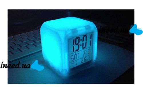 Часы кубик светящиеся CX-508, Электронные светодиодные LED часы-ночник хамелеон Hello Kitty с будильником и термометром