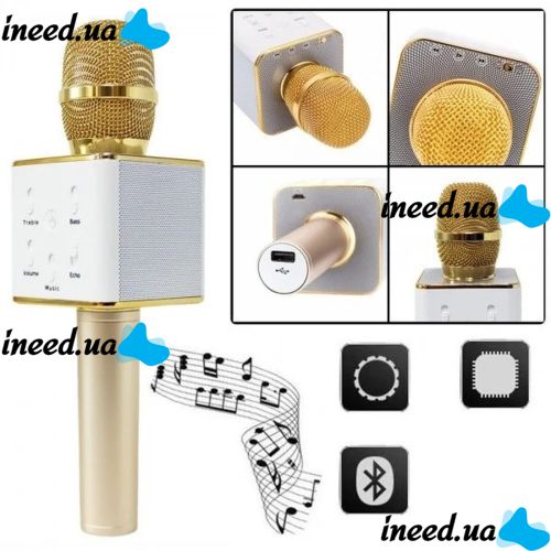 Бездротовий мікрофон караоке bluetooth Q7 Gold Золотий