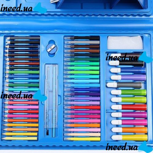 Children's Just Art drawing set for 208 items with an easel in a suitcase, an art set of paints for creativity in a Blue case