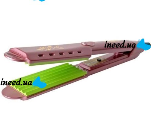 Керамічний утюжок гофре GEMEI GM-2957 50W для випрямлення і укладання волосся, щипці випрямляч з швидким нагріванням 4 температурних режиму Рожевий